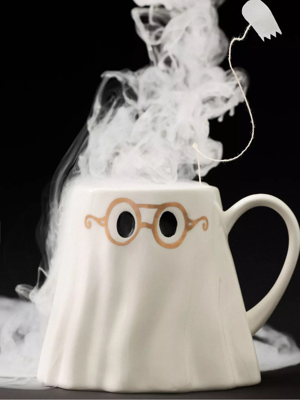 Anthropologie White Ghost Mug with 24K Gold Glasses NIB
